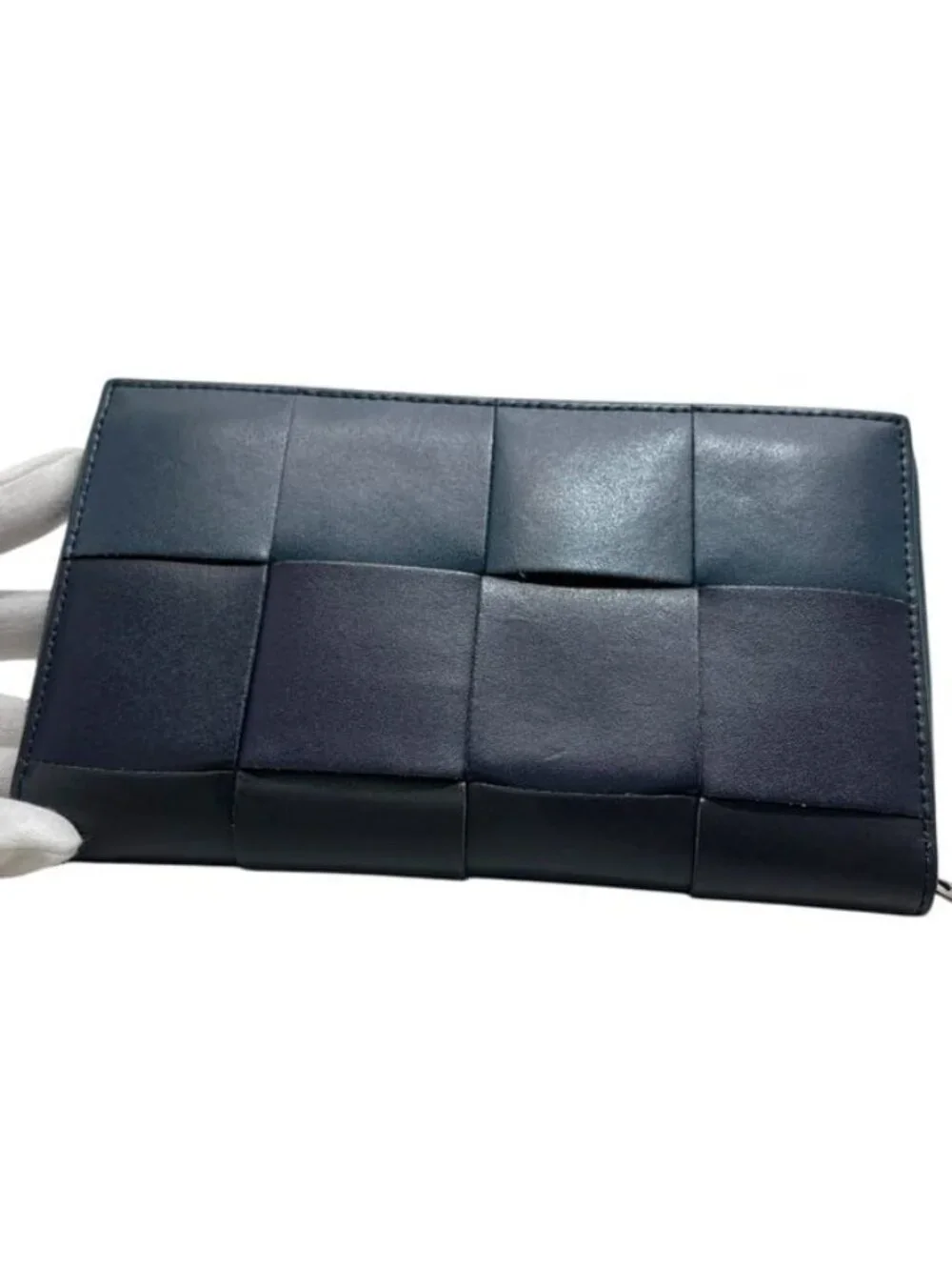 Bottega Veneta Zip Around Wallet Zip Navy Blue Cassette with Leather Charm IC